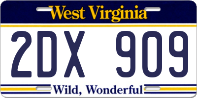 WV license plate 2DX909