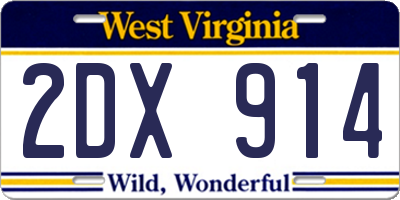 WV license plate 2DX914