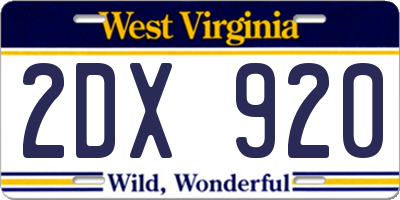WV license plate 2DX920