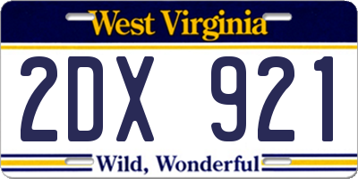 WV license plate 2DX921