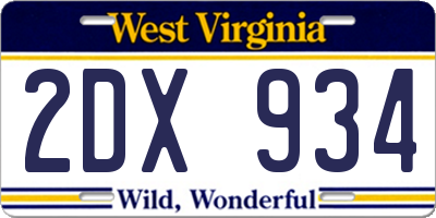 WV license plate 2DX934