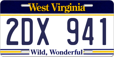 WV license plate 2DX941