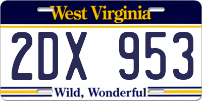 WV license plate 2DX953