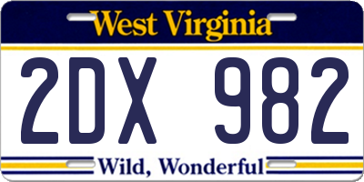 WV license plate 2DX982