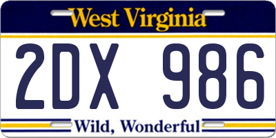 WV license plate 2DX986