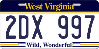 WV license plate 2DX997