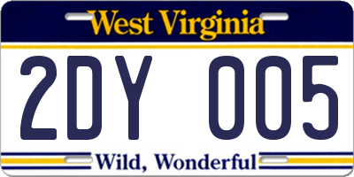 WV license plate 2DY005