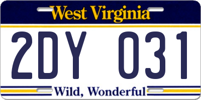 WV license plate 2DY031