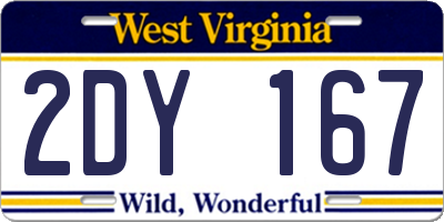 WV license plate 2DY167