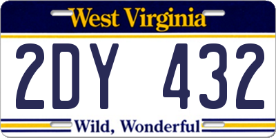 WV license plate 2DY432