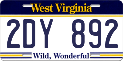 WV license plate 2DY892