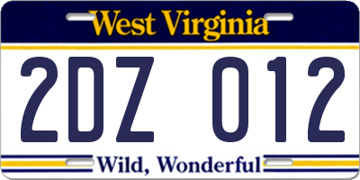 WV license plate 2DZ012