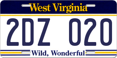 WV license plate 2DZ020