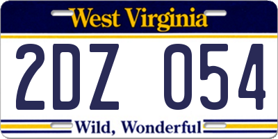 WV license plate 2DZ054
