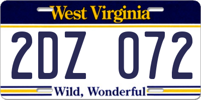 WV license plate 2DZ072
