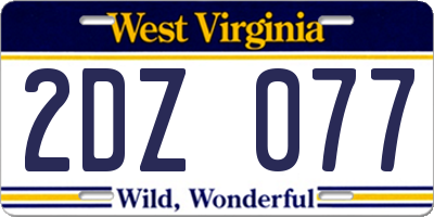WV license plate 2DZ077