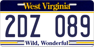 WV license plate 2DZ089