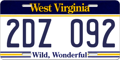 WV license plate 2DZ092