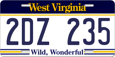 WV license plate 2DZ235