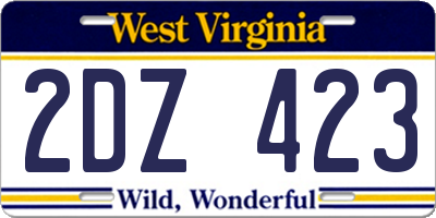 WV license plate 2DZ423
