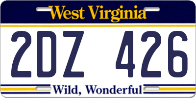 WV license plate 2DZ426