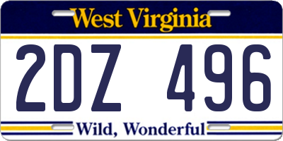 WV license plate 2DZ496