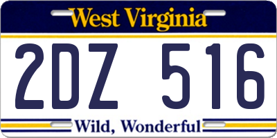 WV license plate 2DZ516