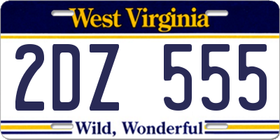 WV license plate 2DZ555