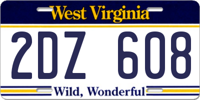 WV license plate 2DZ608