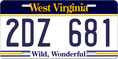 WV license plate 2DZ681