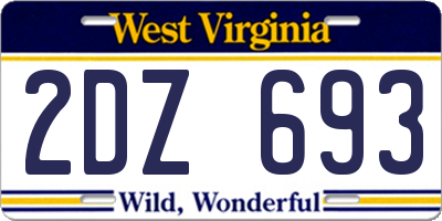 WV license plate 2DZ693