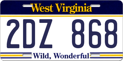 WV license plate 2DZ868