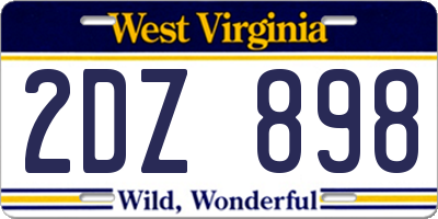 WV license plate 2DZ898