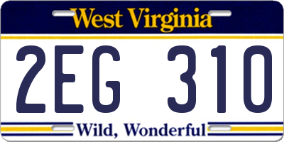 WV license plate 2EG310