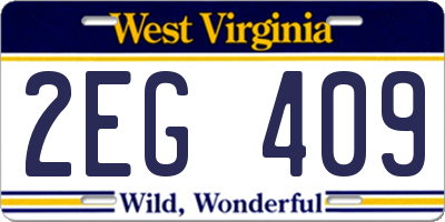 WV license plate 2EG409