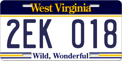 WV license plate 2EK018