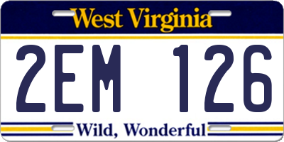 WV license plate 2EM126