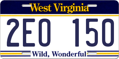 WV license plate 2EO150