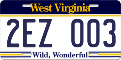 WV license plate 2EZ003