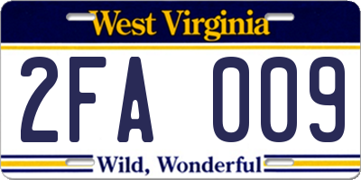 WV license plate 2FA009