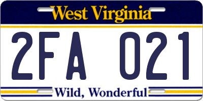 WV license plate 2FA021