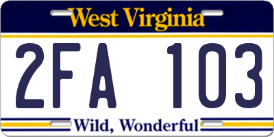 WV license plate 2FA103
