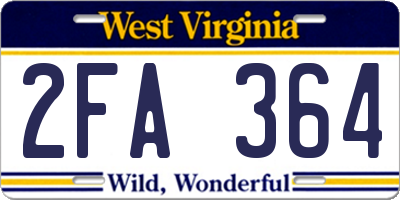 WV license plate 2FA364