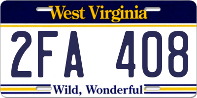 WV license plate 2FA408