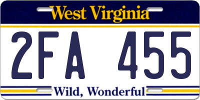 WV license plate 2FA455