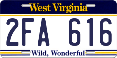 WV license plate 2FA616