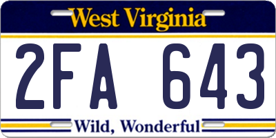 WV license plate 2FA643