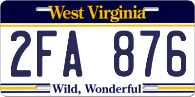 WV license plate 2FA876