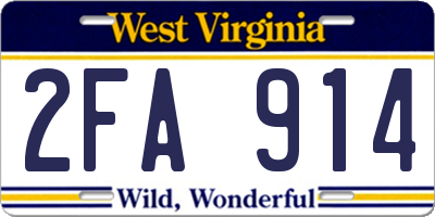 WV license plate 2FA914