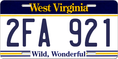WV license plate 2FA921